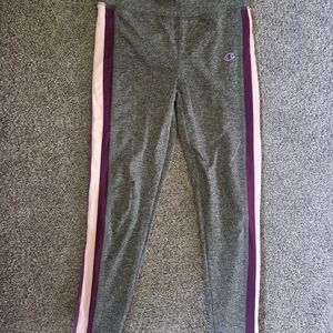 Champion Kids Gray Leggings with Pink and Purple Stripes